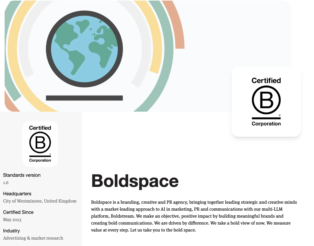 Boldspace certified B Corp, 2023